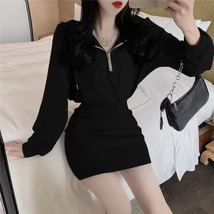 Light Grey Long Sleeve Waist Hip Dress for Women — feature 16