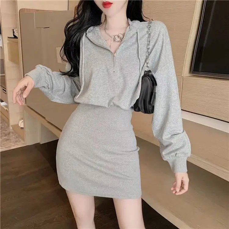 Light Grey Long Sleeve Waist Hip Dress for Women — feature 8