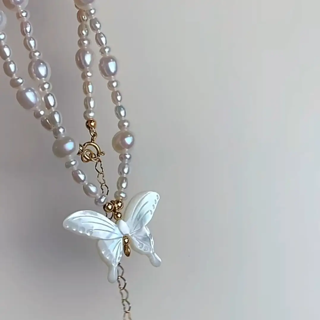 Natural Pearl Butterfly Necklace with White Butterfly Pendant - Image 2