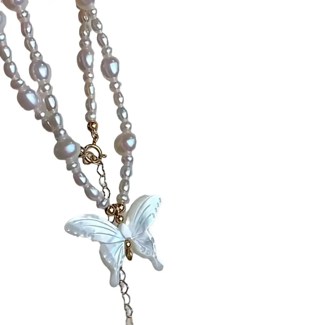 Natural Pearl Butterfly Necklace with White Butterfly Pendant - Image 5