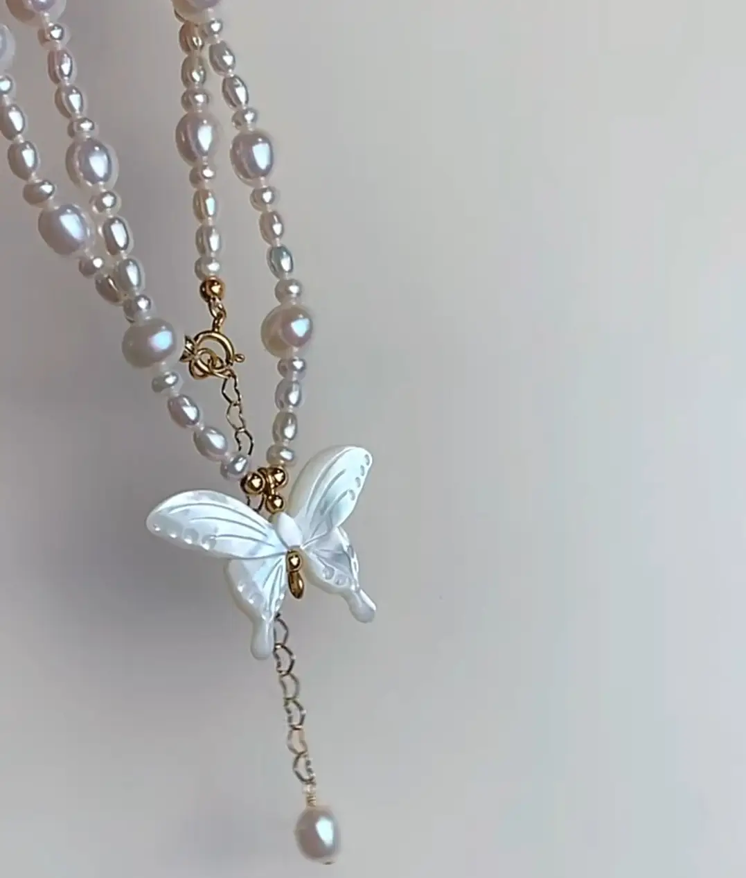Natural Pearl Butterfly Necklace with White Butterfly Pendant — feature 2