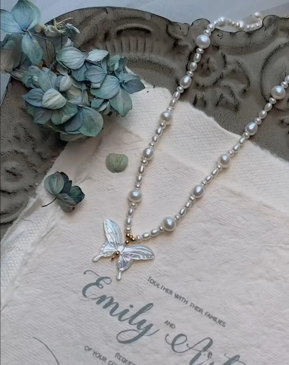 Natural Pearl Butterfly Necklace with White Butterfly Pendant — feature 3
