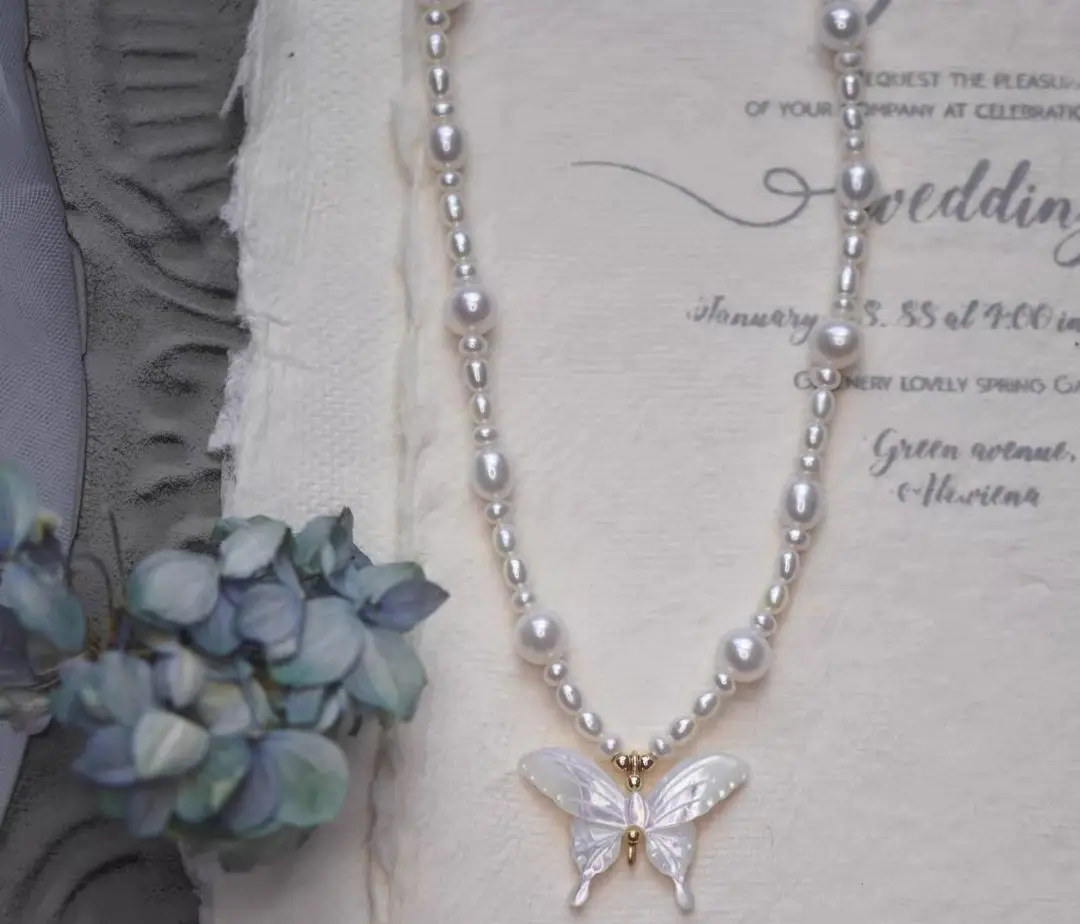 Natural Pearl Butterfly Necklace with White Butterfly Pendant — feature 4