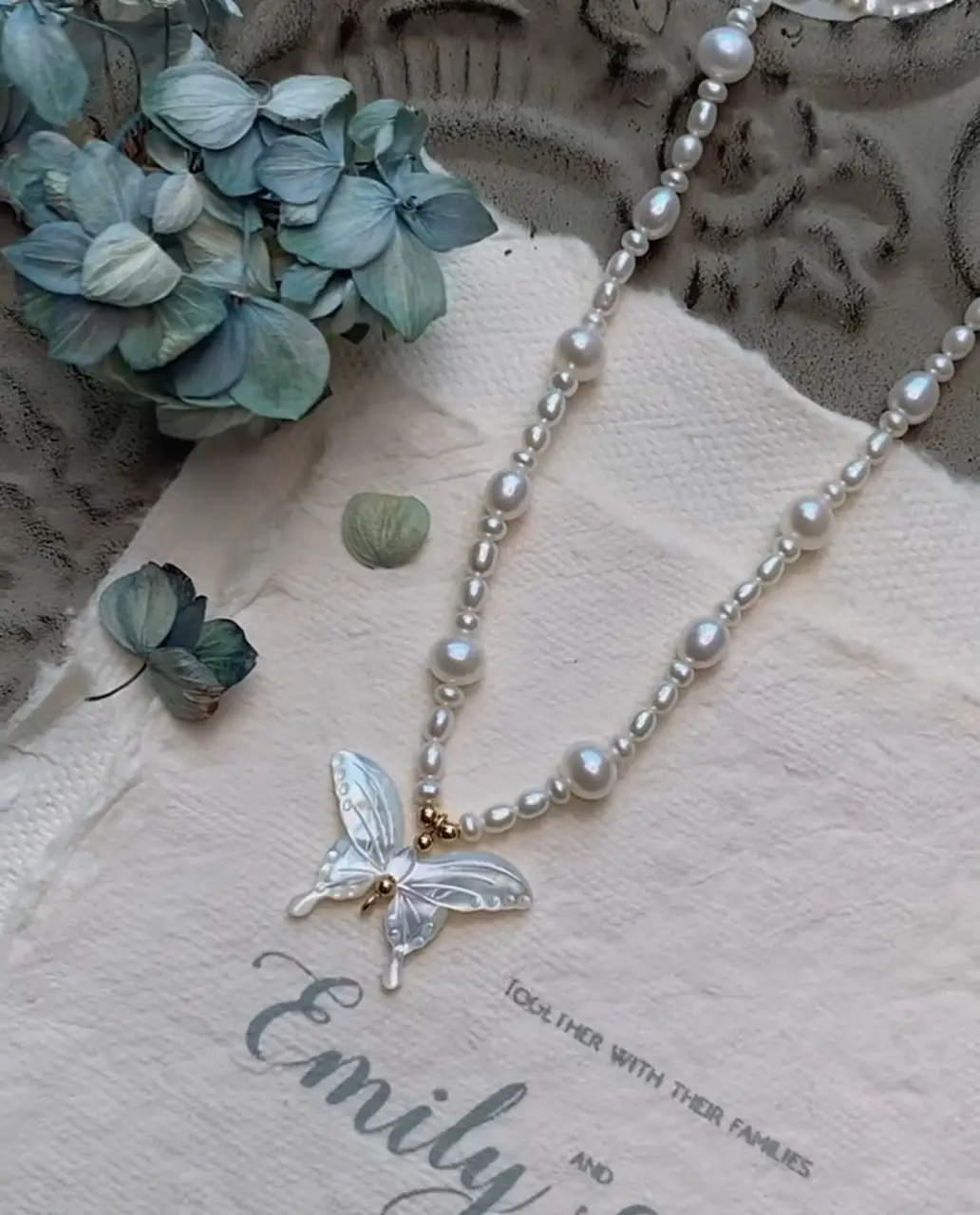 Natural Pearl Butterfly Necklace with White Butterfly Pendant — feature 9