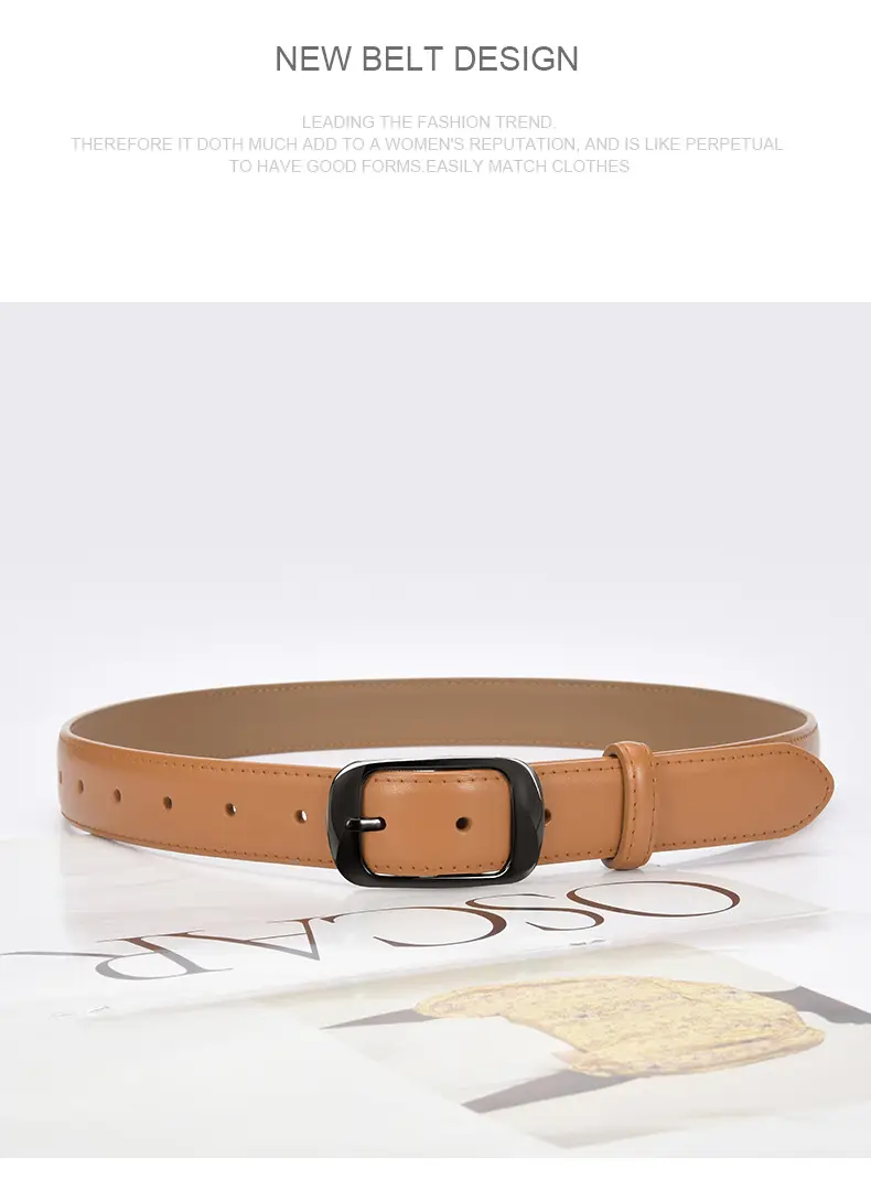 Ladies Brown Leather Belt with Black Buckle — feature 21