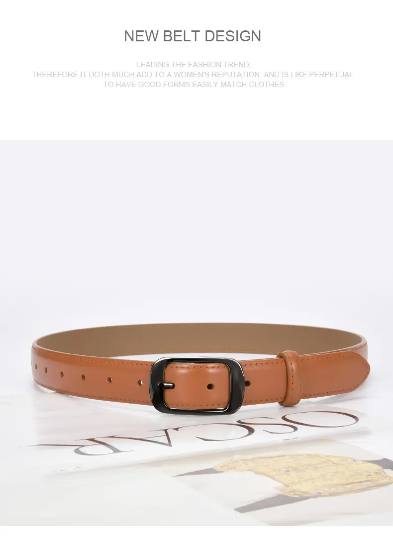 Ladies Brown Leather Belt with Black Buckle — feature 22