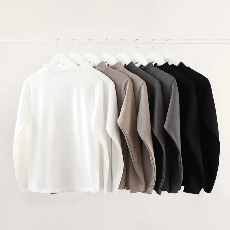 Men's 270g Velvet T-Shirt Dark Gray Semi-High Collar