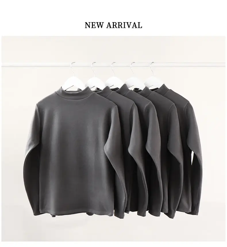 Men's 270g Velvet T-Shirt Dark Gray Semi-High Collar — feature 1