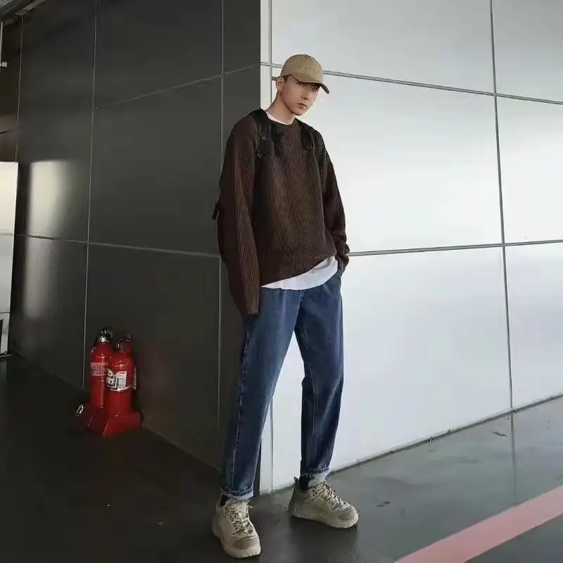 Men's Fleece Lined Winter Sweater Olive Green Loose Fit - Image 13