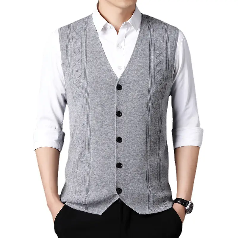 Men V-Neck Knitted Vest with Buckle Autumn Winter - Image 11