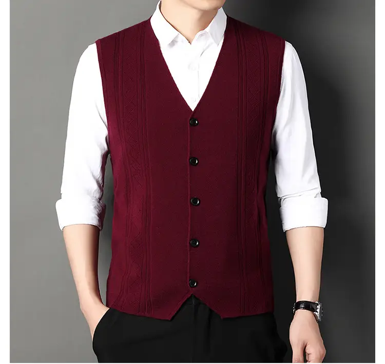 Men V-Neck Knitted Vest with Buckle Autumn Winter — feature 10