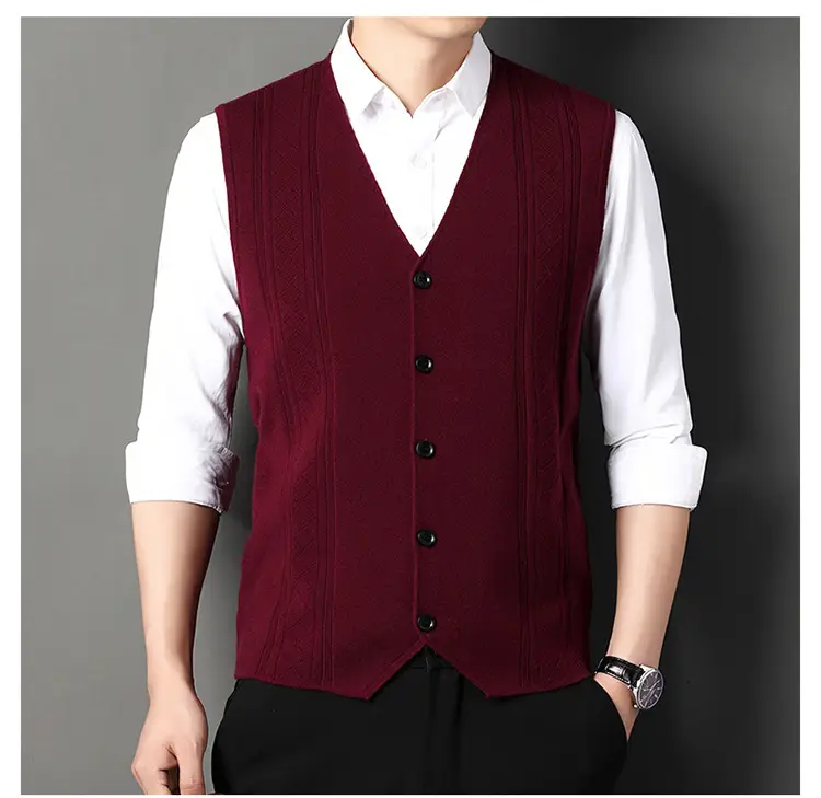 Men V-Neck Knitted Vest with Buckle Autumn Winter — feature 11