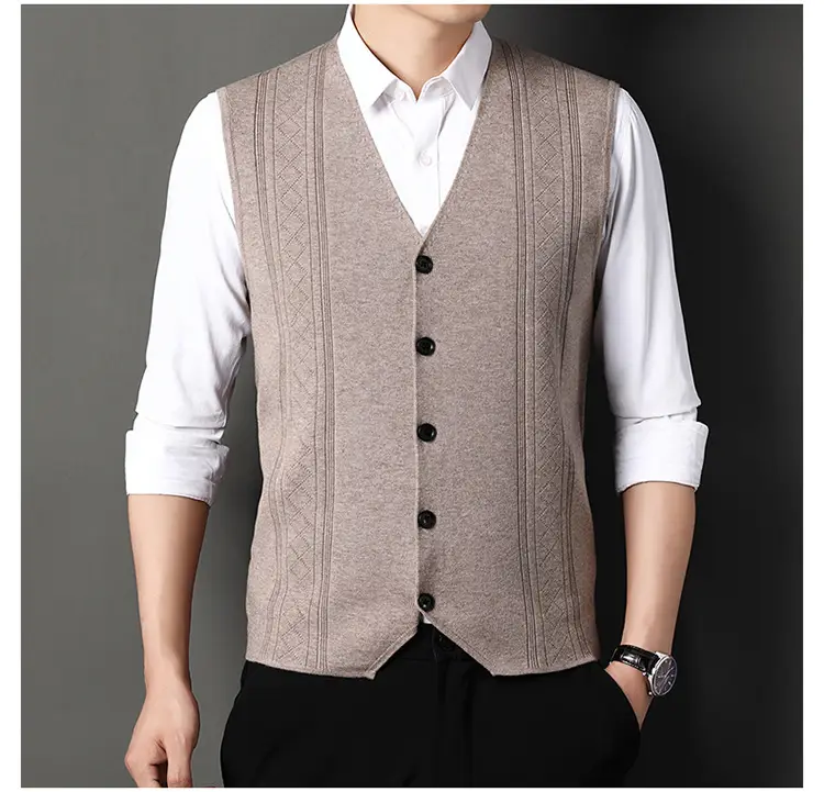 Men V-Neck Knitted Vest with Buckle Autumn Winter — feature 13
