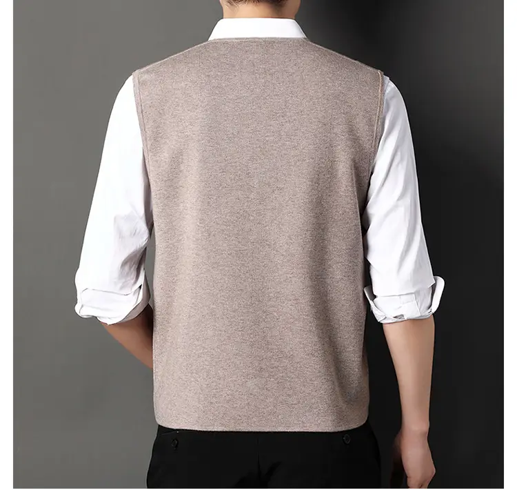 Men V-Neck Knitted Vest with Buckle Autumn Winter — feature 14