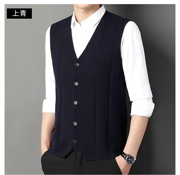Men V-Neck Knitted Vest with Buckle Autumn Winter — feature 15