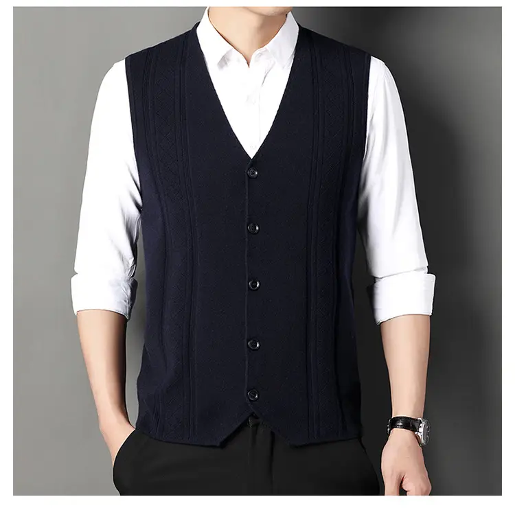 Men V-Neck Knitted Vest with Buckle Autumn Winter — feature 16