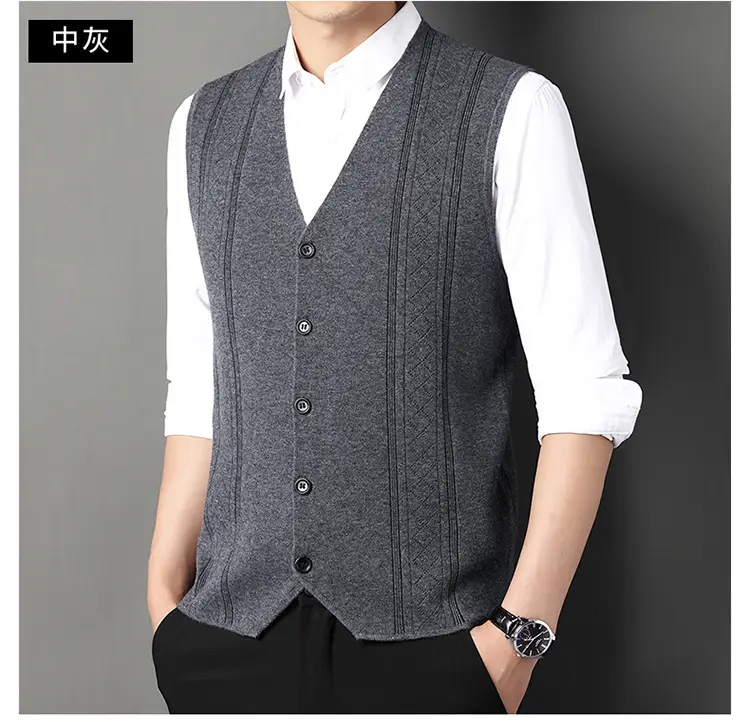 Men V-Neck Knitted Vest with Buckle Autumn Winter — feature 18