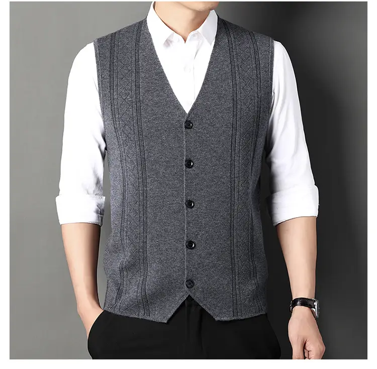 Men V-Neck Knitted Vest with Buckle Autumn Winter — feature 19