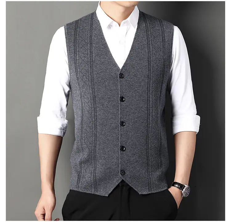 Men V-Neck Knitted Vest with Buckle Autumn Winter — feature 20