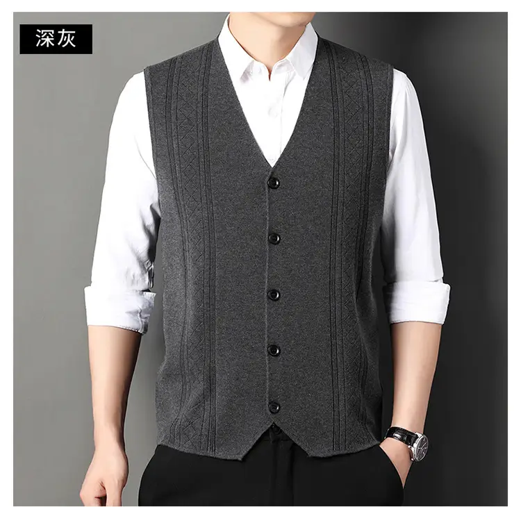 Men V-Neck Knitted Vest with Buckle Autumn Winter — feature 21