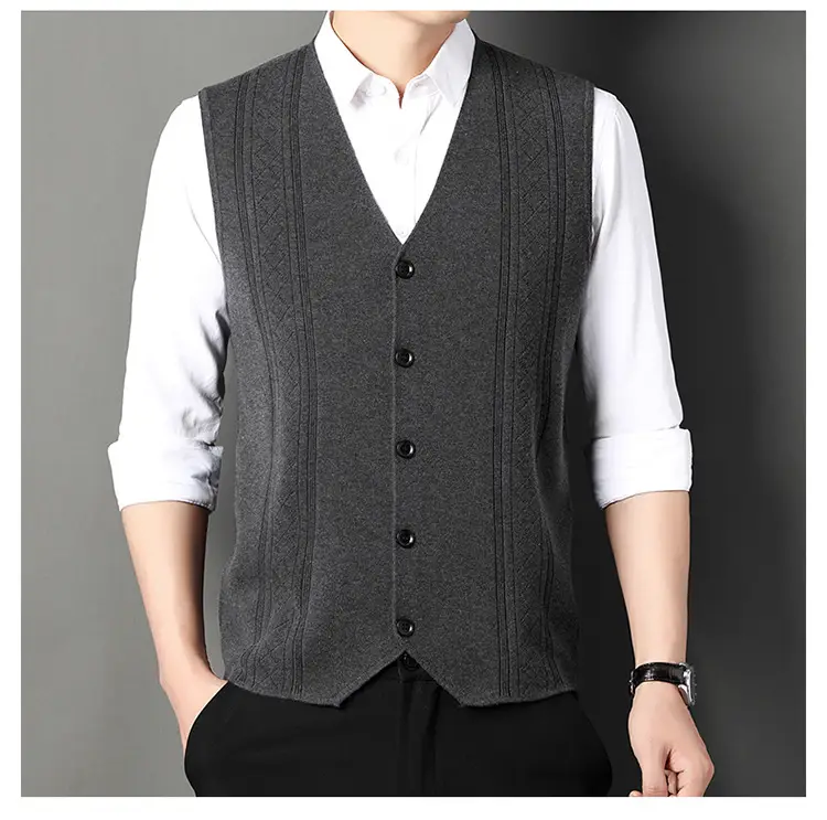 Men V-Neck Knitted Vest with Buckle Autumn Winter — feature 22