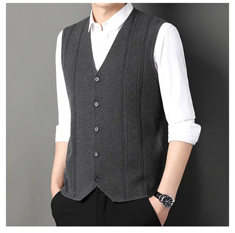 Men V-Neck Knitted Vest with Buckle Autumn Winter — feature 23