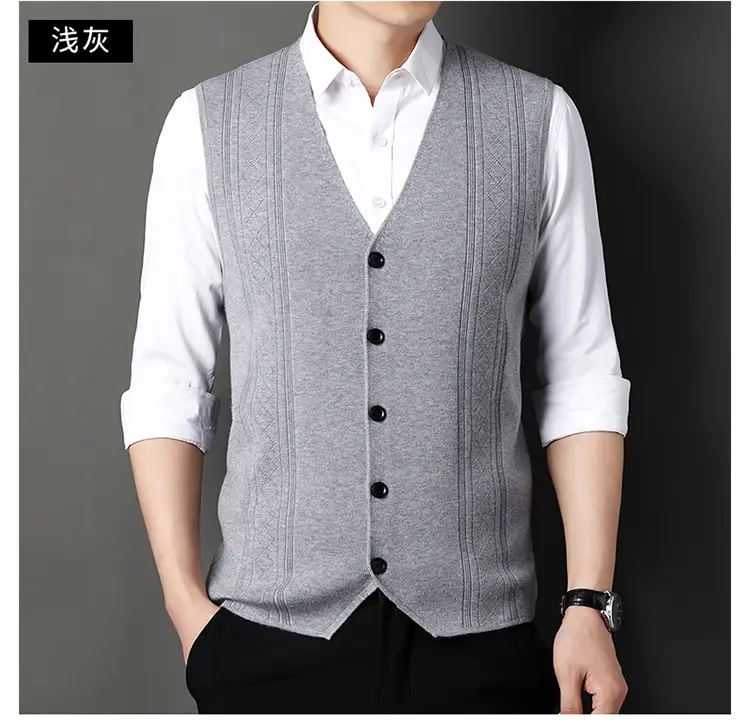Men V-Neck Knitted Vest with Buckle Autumn Winter — feature 24