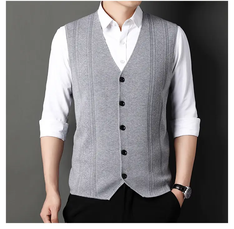 Men V-Neck Knitted Vest with Buckle Autumn Winter — feature 25
