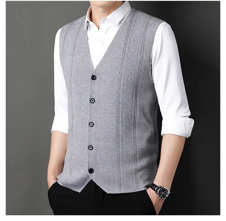 Men V-Neck Knitted Vest with Buckle Autumn Winter — feature 26
