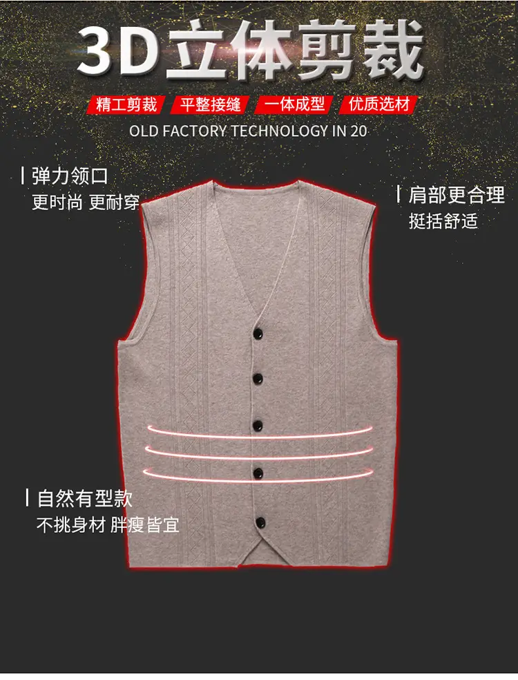 Men V-Neck Knitted Vest with Buckle Autumn Winter — feature 3