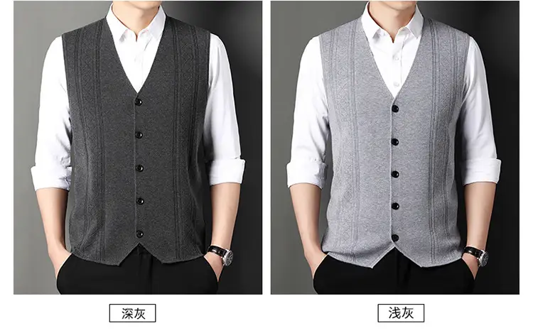 Men V-Neck Knitted Vest with Buckle Autumn Winter — feature 8