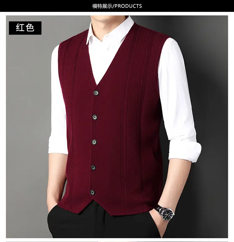 Men V-Neck Knitted Vest with Buckle Autumn Winter — feature 9
