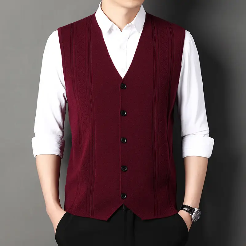 Men V-Neck Knitted Vest with Buckle Autumn Winter - Image 2
