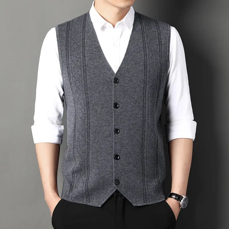 Men V-Neck Knitted Vest with Buckle Autumn Winter - Image 4