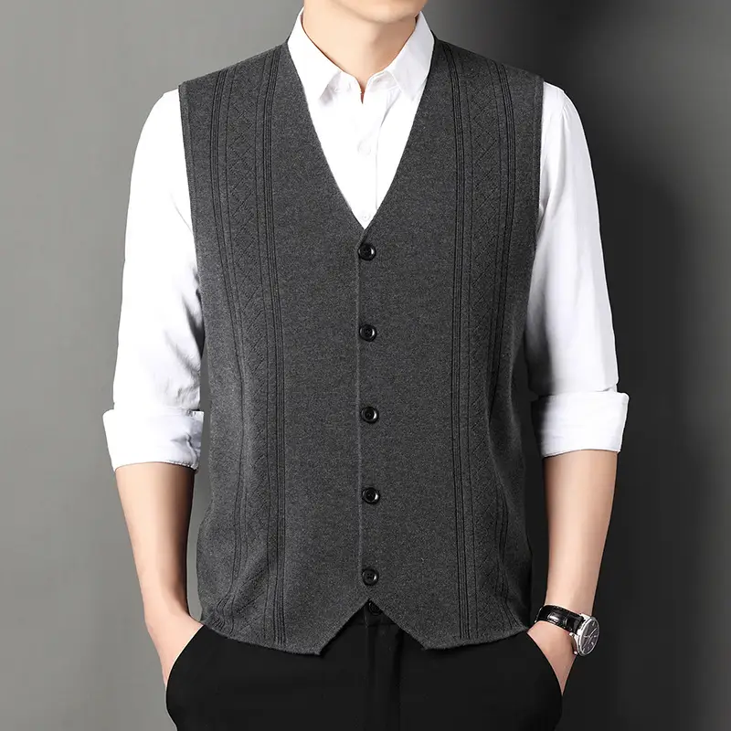 Men V-Neck Knitted Vest with Buckle Autumn Winter - Image 5