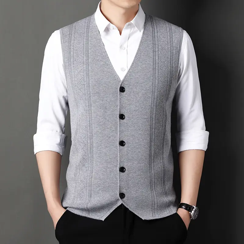 Men V-Neck Knitted Vest with Buckle Autumn Winter - Image 6