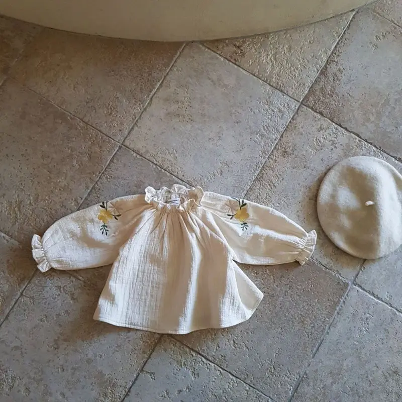 Baby Embroidered Long Sleeve Shirt Cream Cotton - Image 4