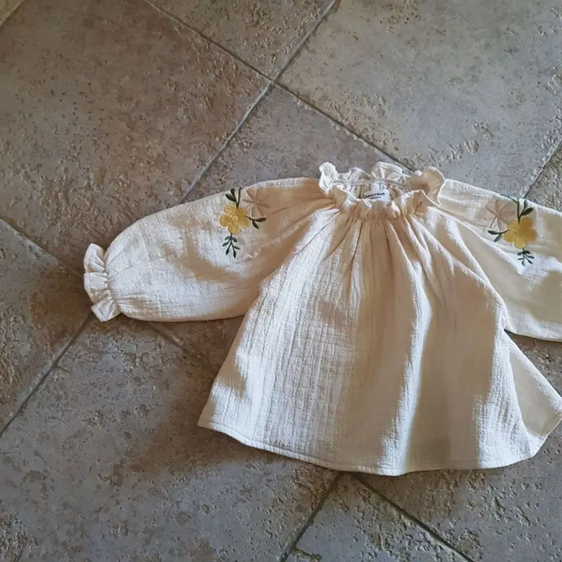 Baby Embroidered Long Sleeve Shirt Cream Cotton — feature 4