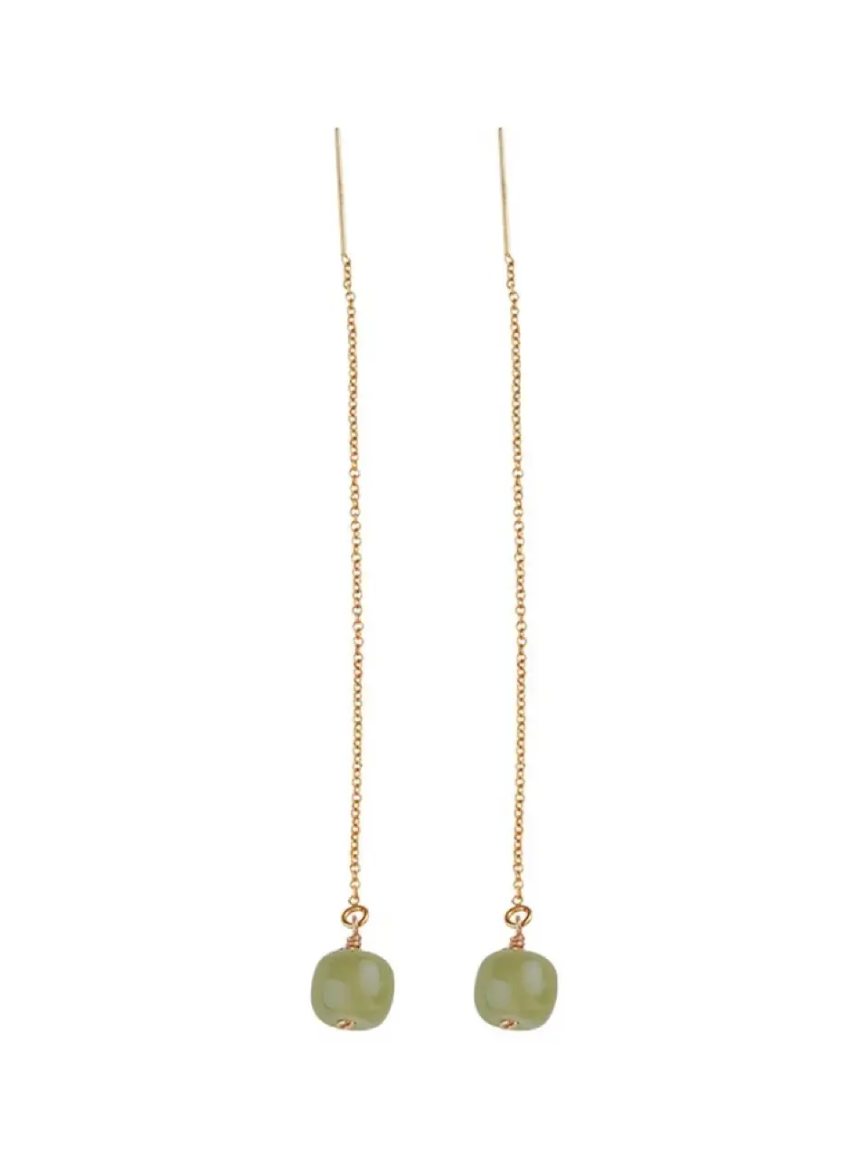 Natural Hetian Jade Long Earrings 14K Gold Tassel — feature 5