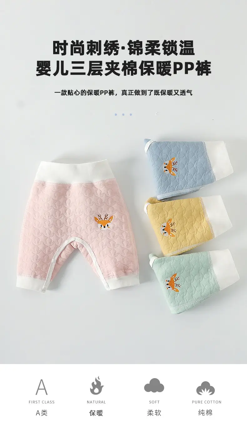 Baby's Warm Blue Quilted High Waist Pants — feature 1