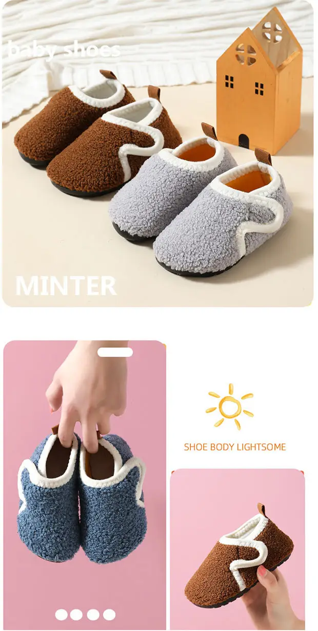 Baby Fleece Lined Slip-On Shoes Grey Winter Soft Sole — feature 6