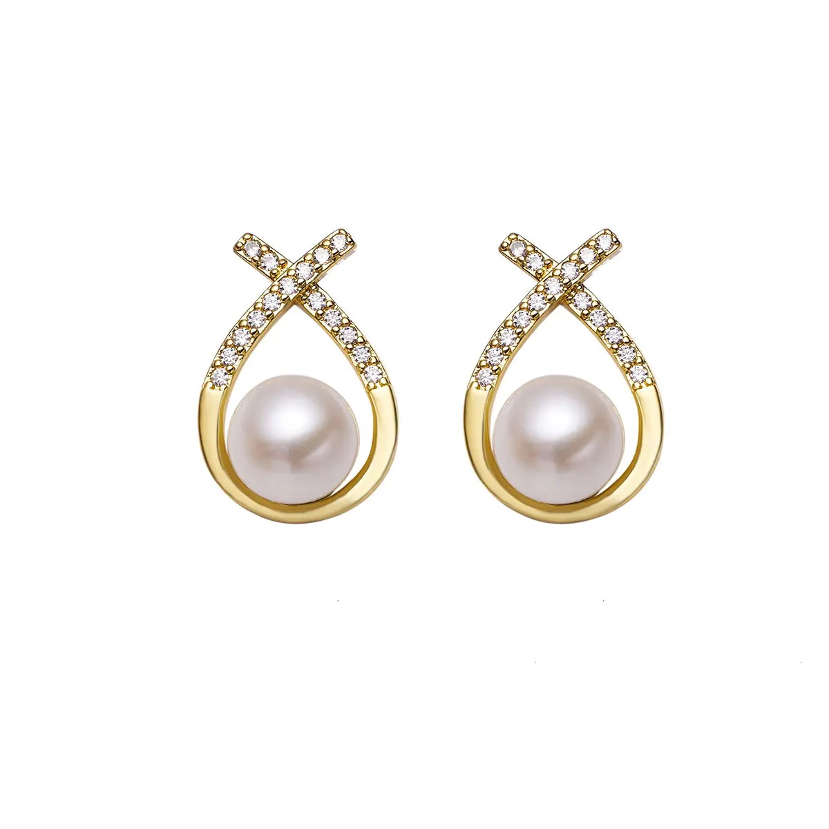 Women's Gold Pearl Cross Earrings Wholesale - Image 5