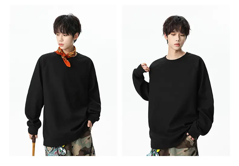 Pink Waffle Sweatshirt for Men Round Neck Loose Fit — feature 11