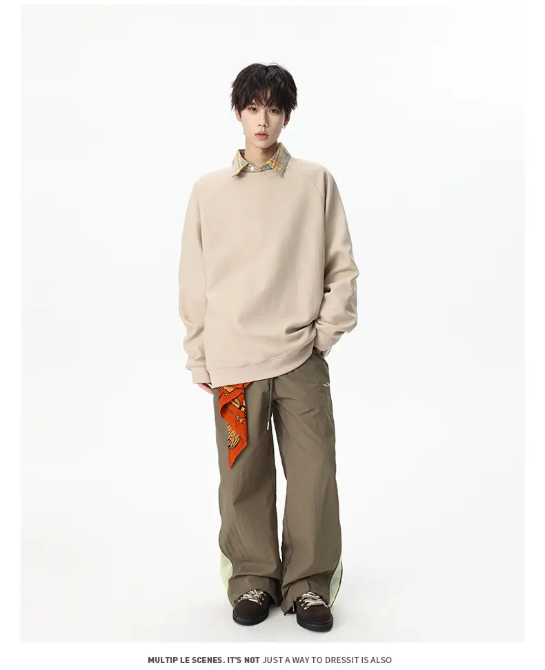 Pink Waffle Sweatshirt for Men Round Neck Loose Fit — feature 13