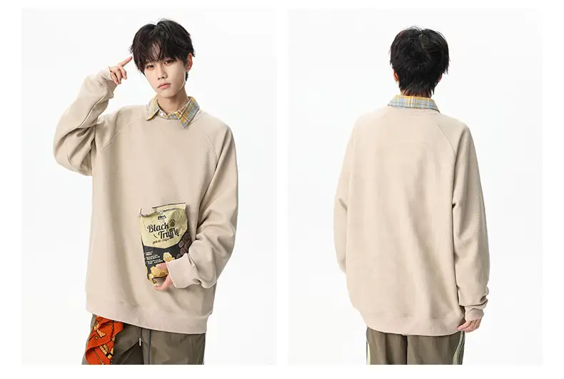 Pink Waffle Sweatshirt for Men Round Neck Loose Fit — feature 14