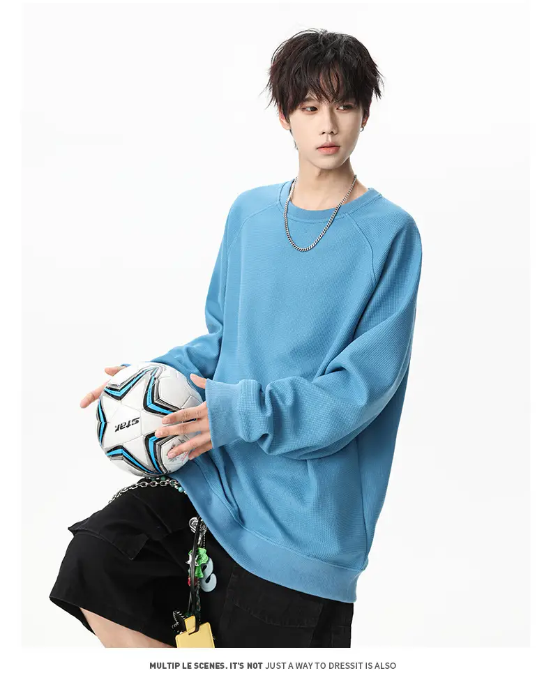 Pink Waffle Sweatshirt for Men Round Neck Loose Fit — feature 16