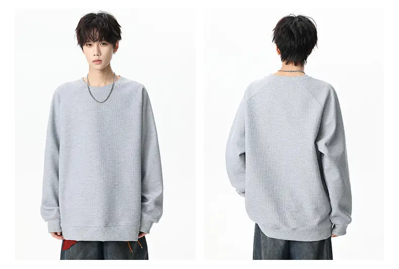 Pink Waffle Sweatshirt for Men Round Neck Loose Fit — feature 20