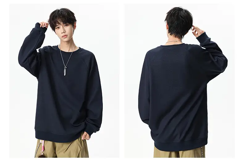 Pink Waffle Sweatshirt for Men Round Neck Loose Fit — feature 26