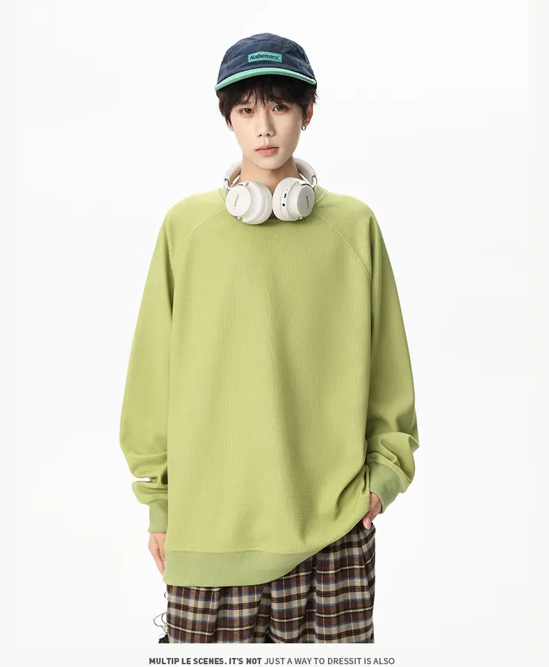 Pink Waffle Sweatshirt for Men Round Neck Loose Fit — feature 28