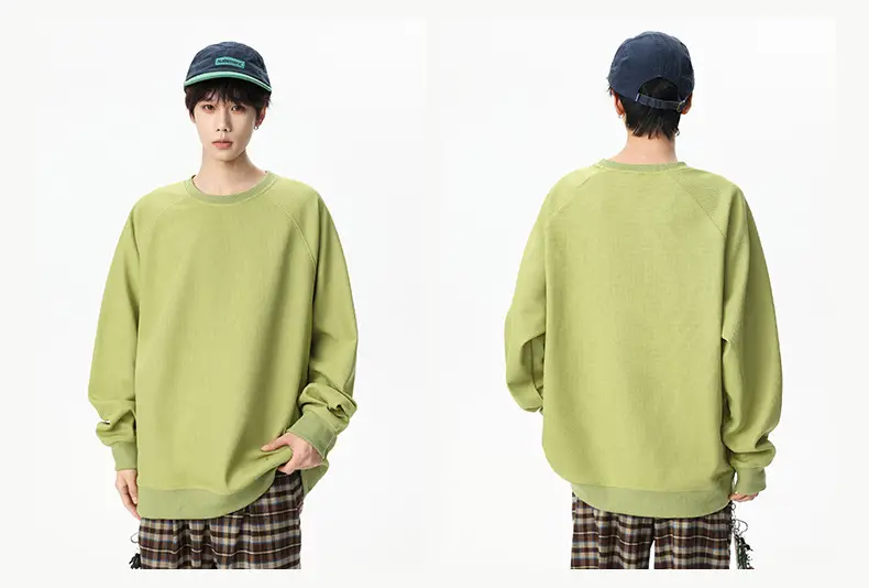Pink Waffle Sweatshirt for Men Round Neck Loose Fit — feature 29